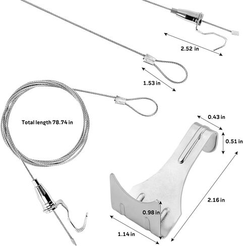 Picture Hanging Kit - 6 Pack Heavy Duty 88 lbs Picture Wire Hangers with Rail Hooks, Stainless Steel Frame Hanger Wire Hardware, Flexible Adjustable & No Wall Damage, 39.37'' L for Art in Kuwait