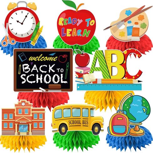 Back To School Decorations Honeycomb Centerpiece, 8 Pcs Welcome Back To School Decorations Back To School Table Decorations, First Day of School Decorations for Table 3D Honeycomb Centerpieces in Saudi Arabia