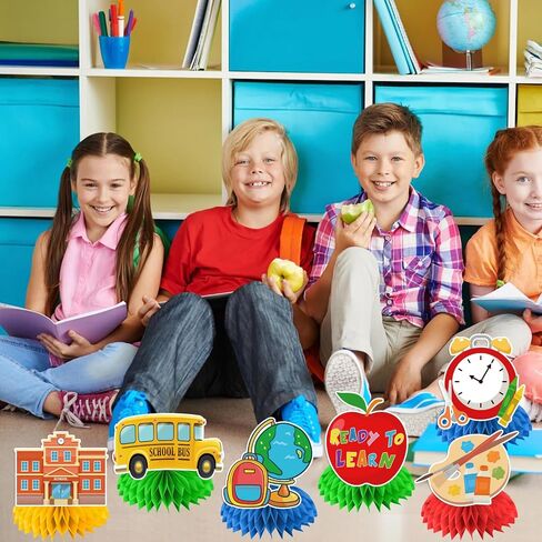 Back To School Decorations Honeycomb Centerpiece, 8 Pcs Welcome Back To School Decorations Back To School Table Decorations, First Day of School Decorations for Table 3D Honeycomb Centerpieces in Saudi Arabia