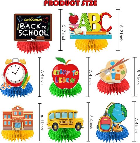 Back To School Decorations Honeycomb Centerpiece, 8 Pcs Welcome Back To School Decorations Back To School Table Decorations, First Day of School Decorations for Table 3D Honeycomb Centerpieces in Saudi Arabia