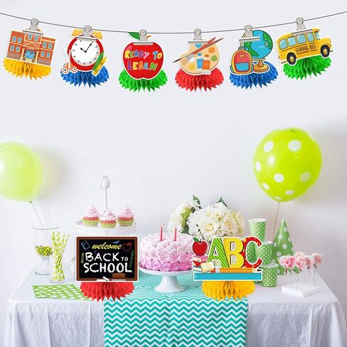 Back To School Decorations Honeycomb Centerpiece, 8 Pcs Welcome Back To School Decorations Back To School Table Decorations, First Day of School Decorations for Table 3D Honeycomb Centerpieces in Saudi Arabia