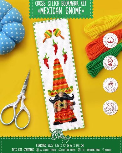 Cactus Mexicano Counted Cross Stitch Bookmark Kit for Adults - DIY Embroidery Book Marker Set with Paper Pattern, 16 Count Aida Canvas and Pre-Sorted Floss in Kuwait