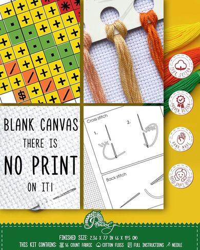 Cactus Mexicano Counted Cross Stitch Bookmark Kit for Adults - DIY Embroidery Book Marker Set with Paper Pattern, 16 Count Aida Canvas and Pre-Sorted Floss in Kuwait