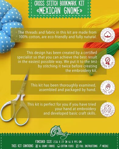Cactus Mexicano Counted Cross Stitch Bookmark Kit for Adults - DIY Embroidery Book Marker Set with Paper Pattern, 16 Count Aida Canvas and Pre-Sorted Floss in Kuwait