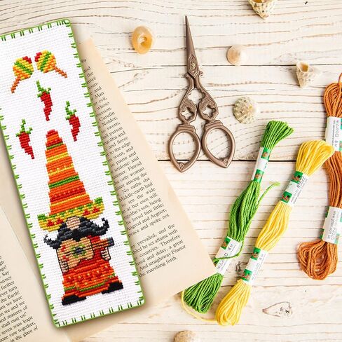Cactus Mexicano Counted Cross Stitch Bookmark Kit for Adults - DIY Embroidery Book Marker Set with Paper Pattern, 16 Count Aida Canvas and Pre-Sorted Floss in Kuwait