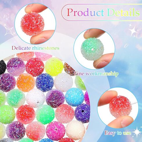 XunYee 160 Pcs 20mm Rhinestone Beads Bulk Mixed Round Disco Ball Beads Crystal Resin Rhinestone 20mm Beads for Beadable Pens DIY Bracelet Necklace Earring Jewelry Making, 30 Colors in Saudi Arabia
