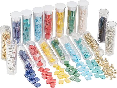مجموعة خرز تيلا 790 قطعة 3 مقاسات من NBEADS، فاصل خرز زجاجي بفتحتين 10 ألوان مع 300 قطعة خرز بذور مستديرة 5 × 5 مم/5 × 2 مم/5 × 1 مم خرز زجاجي ياباني صغير لسوار وقلادة وأقراط صناعة المجوهرات in Saudi Arabia