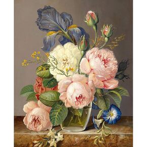 Tucocoo DIY Paint by Numbers for Adults Pink Flowers-a Beautiful Vintage Old Style Adult Painting by Numbers, Adults' Paint-by-Number Kits & Kit on Canvas, Flower Crafts for Adults Women, with Frame