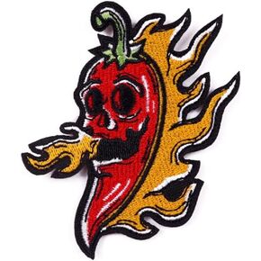 رقع مطرزة بشعلة الفلفل الحار تثبت بالكي على الملابس والحقائب والكي على الملابس وملصقات الملابس، رقع لاصقة حراريًا على الملابس، شارات عناصر النار الصخرية ذاتية الصنع in Kuwait