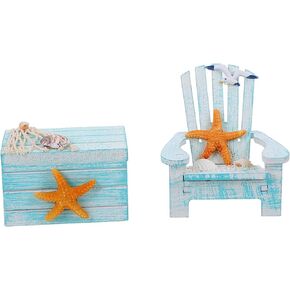 هيبي هوم قطعتان من كرسي الشاطئ بنمط البحر الأبيض المتوسط صندوق خشبي صغير لتزيين الاثاث نجم البحر للمنزل والمكتب وبيت الدمى in Kuwait