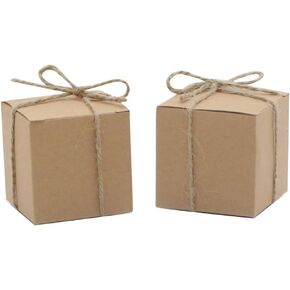 اماجوي 50 قطعة من صناديق هدايا كرافت مع 50 قطعة من الخيوط الملفوفة، صندوق حلوى من ورق كرافت ريفي لهدايا الزفاف وحفلات استقبال المولود الجديد in Kuwait