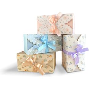 علب هدايا MintieJamie مع أشرطة 24 عبوة مقاس 4x4x8 بوصة، تصميم مطبوع عليه زهور عتيقة وأنيقة لجميع الأحداث والمناسبات، تصميمات متنوعة (محايدة ناعمة) in Kuwait