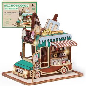 SainSmart Jr. طقم منزل مصغر يمكنك صنعه بنفسك، متجر آيس كريم خشبي صغير مع غطاء غبار، نموذج صغير لبيت الدمى للبالغين للبناء، مجموعة حرف ثلاثية الأبعاد للمبتدئين in Kuwait