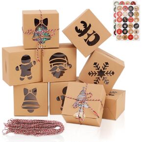 LZYMSZ 48 قطعة من صناديق هدايا عيد الميلاد، صناديق حلوى المخبوزات، صناديق بسكويت صغيرة مع نافذة، صناديق ورقية جيدة للهدايا والحلوى مع 48 قطعة من ملصقات عيد الميلاد، خيط تعبئة صندوق هدايا بطول 40 مترًا in Kuwait
