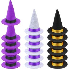 18 Pieces Halloween Mini Witch Hats Wine Bottle Covers Toppers Halloween Felt Witch Hats with Ribbon for Crafts, Party Table Decoration in Kuwait