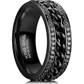 King Ring 7mm Sparkling Fidget Ring – Super Shining Spinner Stainless Steel Ring with Glass Stones, Fidget Ring Women, Men Rings, Womens Rings, Ver2