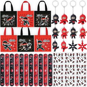 KELENO 48 Ninja Party Favors Karate Birthday Party Supplies Ninja Gift Bag Slap Bracelet Sticker Keychain Toy Gifts Samurai Goodie Bag Stuffers Pinata Boys Ninja Party Decorations Classroom Prize in Kuwait