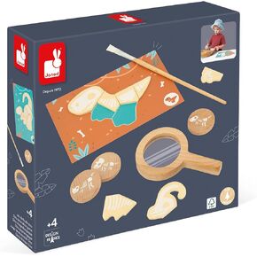 Janod Dino - Dinosaur Dig Puzzle Game - Excavate The Prehistoric Skeleton Pieces to Complete The Puzzle Cards - Reusable - Ages 4- 8 Years - J05832