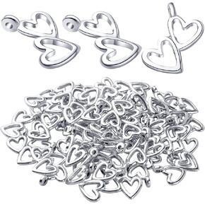 BronaGrand 50pcs Antique Silver Double Heart Charms Pendants Alloy Love Heart Charm Heart Bead Charms for DIY Jewelry Earrings Necklace Bracelet Making and Crafting Accessory