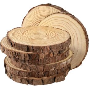 JEUIHAU 6 PCS 7.9-9.8 Inches Natural Unfinished Wood Slices, Round Wooden Tree Bark Discs, Wooden Circles for DIY Crafts, Christmas, Rustic Wedding Ornaments