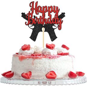 بندقية عيد ميلاد سعيد كعكة توبر، بندقية مسدس اطلاق النار موضوع حزب زينة الكعكة للرجال النساء الأطفال الفتيان الفتيات، الهدف لوازم حفلة عيد ميلاد، الأحمر والأسود بريق in Kuwait