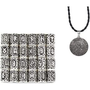 24 قطعة من قلادة الفايكينج رون من الخرز الإسكندالية قلادة لسوار قلادة قلادة اللحية دريدلوكس الشعر DIY سوار مجوهرات المعلقات (فضي) in Kuwait