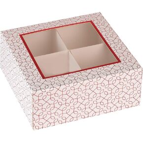 Hammont Window Box with Four Sections - 6 Pack - 6"x6"x2.5" - Black Colored Unique Design Bakery Boxes Perfect for Sharing Snacks and Cookies | 4 Insert Sections Gift Boxes
