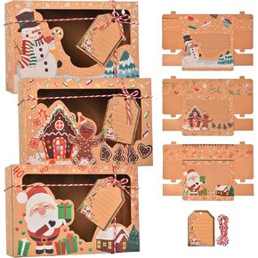 qonmpcvu 9 عبوات كبيرة من علب هدايا عيد الميلاد أو الحلوى، وصناديق حلوى مخبوزات الطعام لتقديم الهدايا، وحاويات تغليف المعجنات، ومفضلات الحفلات، وصناديق هدايا كرافت مع أشرطة وبطاقات هدايا ذاتية الصنع in Kuwait