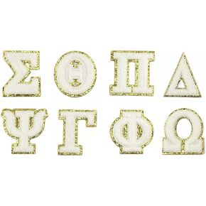 Iron On Greek Chenille Letter Patches for Clothing Bride Decorative Repair Chenille Embroidered Patch Personalized Sew for Clothing Repairing Hats Shirts Shoes Jeans Bags Craft