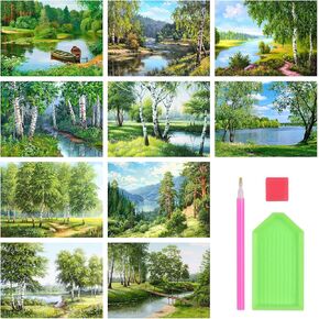 Stalente Diamond Painting Kits for Adults, 10 Pack 5D Diamond Art Kits for Beginners Round Full Drill Diamond Painting for Home Wall Decoration Gift 12×16inch, Street Landscape