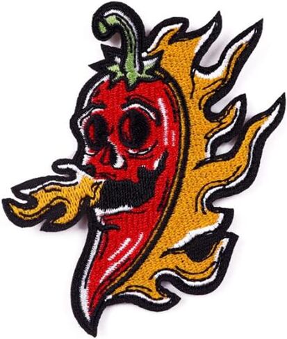 رقع مطرزة بشعلة الفلفل الحار تثبت بالكي على الملابس والحقائب والكي على الملابس وملصقات الملابس، رقع لاصقة حراريًا على الملابس، شارات عناصر النار الصخرية ذاتية الصنع in Kuwait
