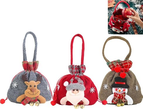 أكياس هدايا عيد الميلاد من VisTapex مع رباط، وحقائب دمى هدايا عيد الميلاد، وأكياس تفاح عشية عيد الميلاد، وحقائب هدايا عيد الميلاد، وحقائب هدايا سانتا سنومان دير (3 قطع) in Kuwait