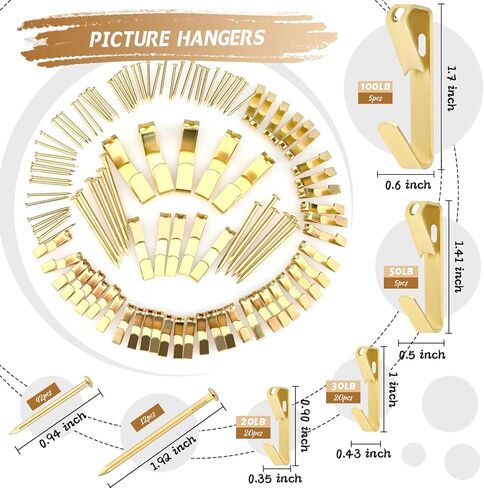مجموعة تعليق الصور من 110 قطعة، خطافات صور مع مسامير، شماعات حائط للصور لتعليق الصور، الساعة، التثبيت على الحائط in Kuwait
