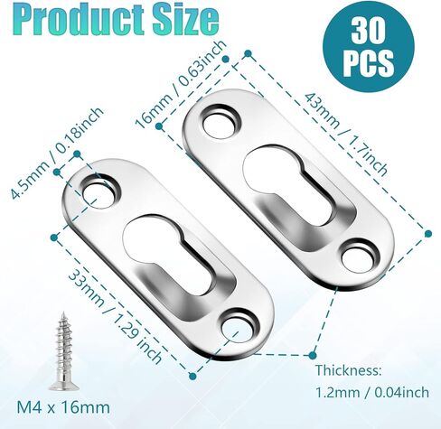 Litoexpe 30 Pcs Single Keyhole Hangers Hanging Plate with 60 Pcs Screws, 43mm x 16mm Metal Keyhole Hanging Fasteners Brackets for Frame Mirror Picture (Black) in Kuwait