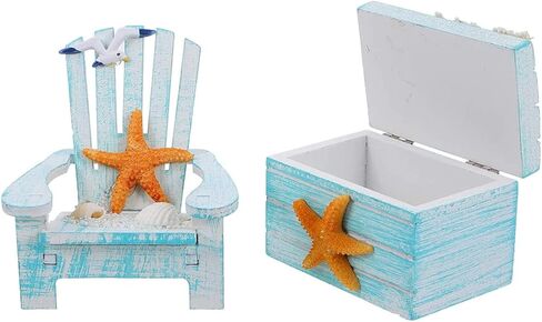 هيبي هوم قطعتان من كرسي الشاطئ بنمط البحر الأبيض المتوسط صندوق خشبي صغير لتزيين الاثاث نجم البحر للمنزل والمكتب وبيت الدمى in Kuwait