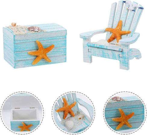 هيبي هوم قطعتان من كرسي الشاطئ بنمط البحر الأبيض المتوسط صندوق خشبي صغير لتزيين الاثاث نجم البحر للمنزل والمكتب وبيت الدمى in Kuwait