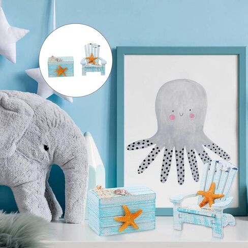 هيبي هوم قطعتان من كرسي الشاطئ بنمط البحر الأبيض المتوسط صندوق خشبي صغير لتزيين الاثاث نجم البحر للمنزل والمكتب وبيت الدمى in Kuwait