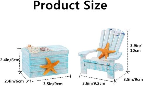 هيبي هوم قطعتان من كرسي الشاطئ بنمط البحر الأبيض المتوسط صندوق خشبي صغير لتزيين الاثاث نجم البحر للمنزل والمكتب وبيت الدمى in Kuwait
