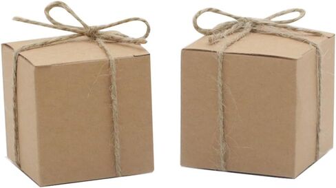اماجوي 50 قطعة من صناديق هدايا كرافت مع 50 قطعة من الخيوط الملفوفة، صندوق حلوى من ورق كرافت ريفي لهدايا الزفاف وحفلات استقبال المولود الجديد in Kuwait