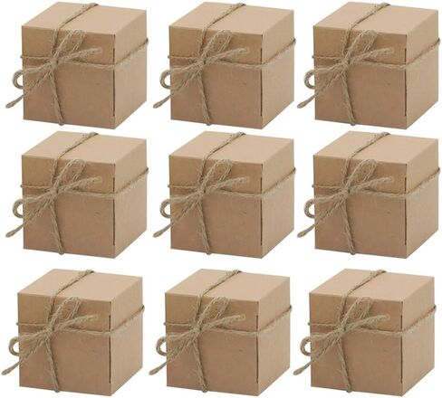 اماجوي 50 قطعة من صناديق هدايا كرافت مع 50 قطعة من الخيوط الملفوفة، صندوق حلوى من ورق كرافت ريفي لهدايا الزفاف وحفلات استقبال المولود الجديد in Kuwait