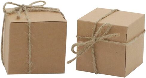 اماجوي 50 قطعة من صناديق هدايا كرافت مع 50 قطعة من الخيوط الملفوفة، صندوق حلوى من ورق كرافت ريفي لهدايا الزفاف وحفلات استقبال المولود الجديد in Kuwait