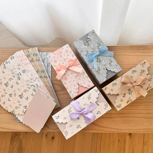 علب هدايا MintieJamie مع أشرطة 24 عبوة مقاس 4x4x8 بوصة، تصميم مطبوع عليه زهور عتيقة وأنيقة لجميع الأحداث والمناسبات، تصميمات متنوعة (محايدة ناعمة) in Kuwait