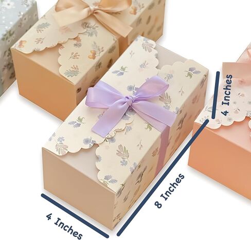 علب هدايا MintieJamie مع أشرطة 24 عبوة مقاس 4x4x8 بوصة، تصميم مطبوع عليه زهور عتيقة وأنيقة لجميع الأحداث والمناسبات، تصميمات متنوعة (محايدة ناعمة) in Kuwait