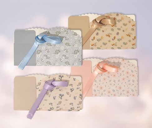 علب هدايا MintieJamie مع أشرطة 24 عبوة مقاس 4x4x8 بوصة، تصميم مطبوع عليه زهور عتيقة وأنيقة لجميع الأحداث والمناسبات، تصميمات متنوعة (محايدة ناعمة) in Kuwait