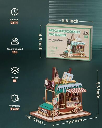 SainSmart Jr. طقم منزل مصغر يمكنك صنعه بنفسك، متجر آيس كريم خشبي صغير مع غطاء غبار، نموذج صغير لبيت الدمى للبالغين للبناء، مجموعة حرف ثلاثية الأبعاد للمبتدئين in Kuwait