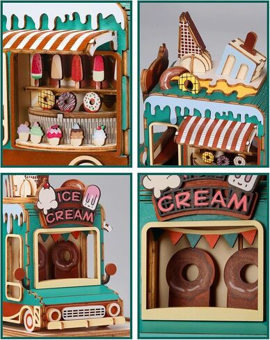 SainSmart Jr. طقم منزل مصغر يمكنك صنعه بنفسك، متجر آيس كريم خشبي صغير مع غطاء غبار، نموذج صغير لبيت الدمى للبالغين للبناء، مجموعة حرف ثلاثية الأبعاد للمبتدئين in Kuwait