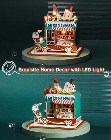 SainSmart Jr. طقم منزل مصغر يمكنك صنعه بنفسك، متجر آيس كريم خشبي صغير مع غطاء غبار، نموذج صغير لبيت الدمى للبالغين للبناء، مجموعة حرف ثلاثية الأبعاد للمبتدئين in Kuwait