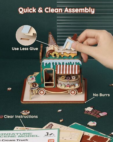 SainSmart Jr. طقم منزل مصغر يمكنك صنعه بنفسك، متجر آيس كريم خشبي صغير مع غطاء غبار، نموذج صغير لبيت الدمى للبالغين للبناء، مجموعة حرف ثلاثية الأبعاد للمبتدئين in Kuwait