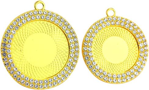 SAUNUCHI 10pcs 25mm 30mm Rhinestone Bezel Pendant Trays Roud Cabochon Necklace Blank Base Settings for Jewelry Making (25mm, black) in Kuwait