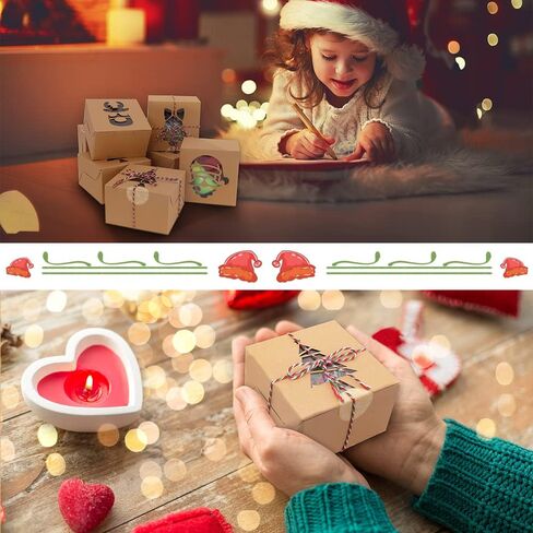 LZYMSZ 48 قطعة من صناديق هدايا عيد الميلاد، صناديق حلوى المخبوزات، صناديق بسكويت صغيرة مع نافذة، صناديق ورقية جيدة للهدايا والحلوى مع 48 قطعة من ملصقات عيد الميلاد، خيط تعبئة صندوق هدايا بطول 40 مترًا in Kuwait